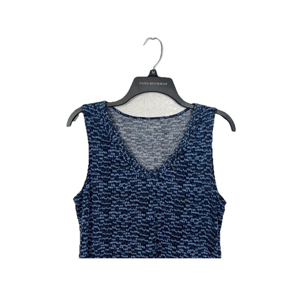 Loft Ann Taylor Knit Tank Top Size L Blue Geometric V Neck Cotton Blend Layering - Picture 2 of 7